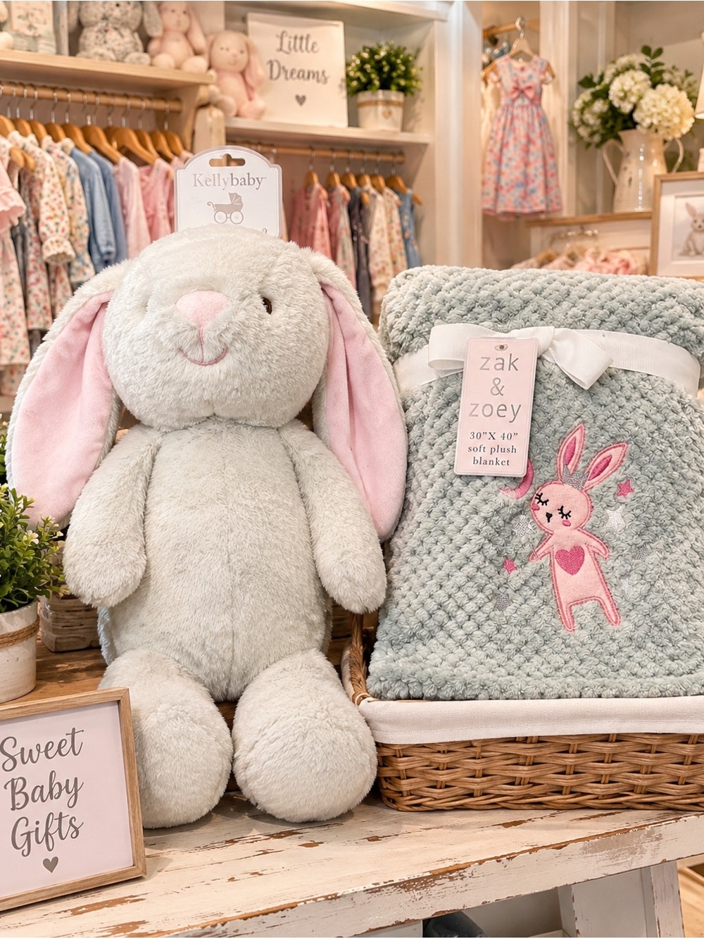 Zack & Zoey Grey Plush Blanket & Grey Plush Bunny by Kelly baby
